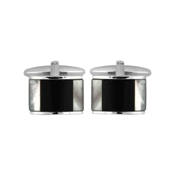 Dalaco Onyx & Mother Of Pearl Rectangle Curved Cufflinks In Metallic