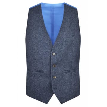 Torre Herringbone Tweed Suit Waistcoat In Blue