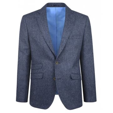 Torre Herringbone Tweed Suit Jacket In Blue