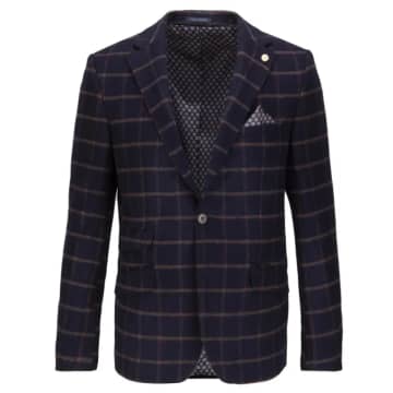 Guide London Brushed Tweed Check Blazer In Blue