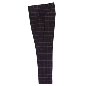 Guide London Brushed Tweed Check Trouser In Blue