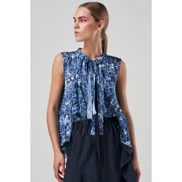 High Glamour Sleevleless Top In Blue Floral