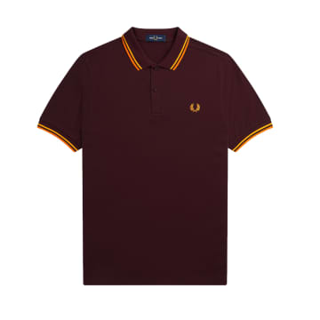 Fred Perry Slim Fit Twin Tipped Polo Oxblood / Electric Yellow / Gold