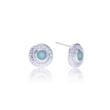 Lark London Azuni Luna Gemstone Stud Earrings Silver In Metallic