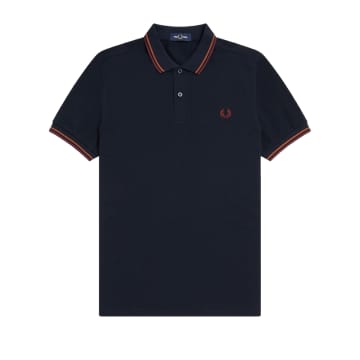 Fred Perry Slim Fit Twin Tipped Polo Navy / Nut Flake / Oxblood In Blue