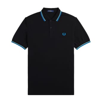 Fred Perry Slim Fit Twin Tipped Polo Black / Wasabi / Vintage Sky