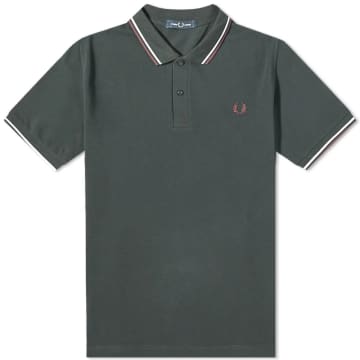 Fred Perry Slim Fit Twin Tipped Polo Night Green / Ecru / Oxblood