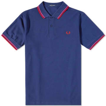 Fred Perry Slim Fit Twin Tipped Polo French Navy / Magenta / Cherry Red In Blue