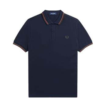 Fred Perry Slim Fit Twin Tipped Polo Navy / Walnut / Green In Blue