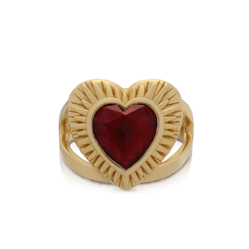 Rachel Jackson Electric Love Statement Garnet Heart Ring In Gold