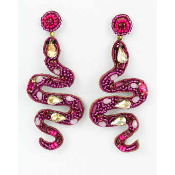 Lilac Rose My Doris Beaded Snake Drop Earrings In Pink