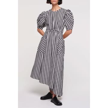 Aligne Womens Black Gingham Harlin Gingham Puff-sleeved Stretch-organic Cotton Blend Maxi Dress