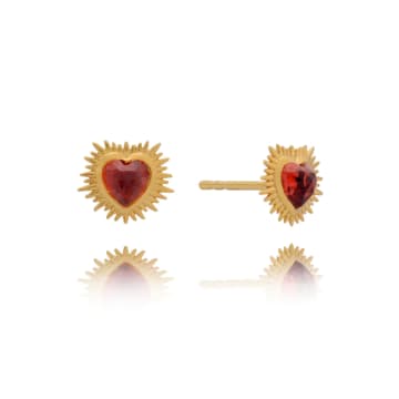 Rachel Jackson Electric Love Garnet Heart Stud Earrings In Gold