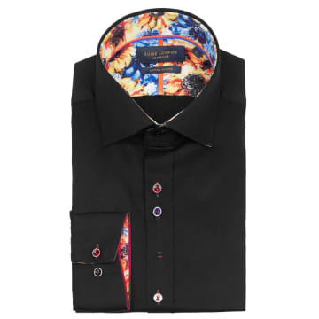 Guide London Cut Away Collar Shirt With Contrast Sunflower Trim In Black