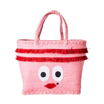 Rice By Rice Raffia Bag With Face In Pink