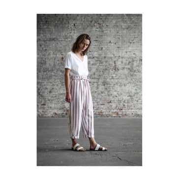 Pluto On The Moon Cotton Striped Pants In White