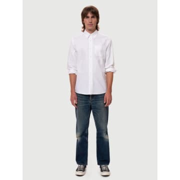 Nudie Jeans Chemise John Button Down Oxford Offwhite In White