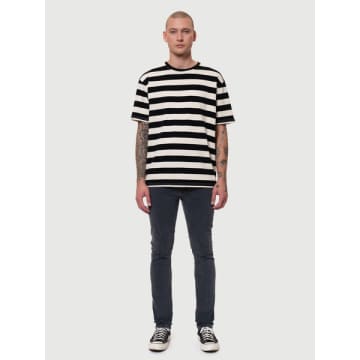 Shop Nudie Jeans T-shirt Uno Block Stripe Offwhite/black In White