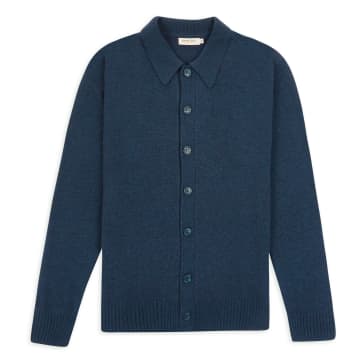 Burrows And Hare Collared Knitted Cardigan In Blue