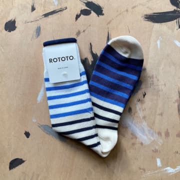Rototo Multi Marine Stripe Socks Navy In Blue