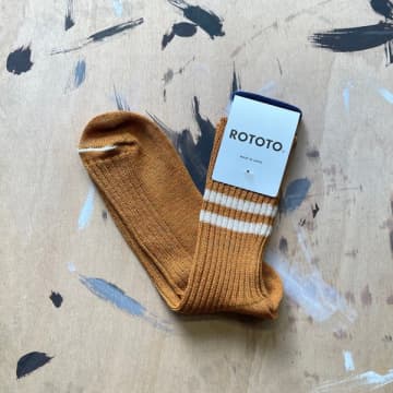 Rototo Orangic Hemp Stripe Socks Sunset Gold & White