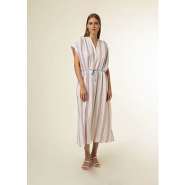 Frnch Cotton Stripe Short Sleeve Maxi Dress