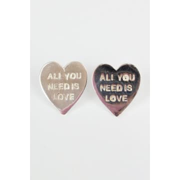 Bunny And Clarke Silver “all You Need Is Love” Stud Earrings In Metallic