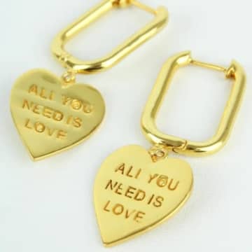 My Doris All You Need Is Love Heart Charm Hoops In Gold