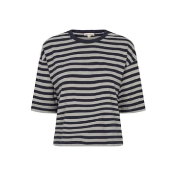 Anorak Esme Studios Signe Boxy T-shirt Stripe Navy Sage In Blue