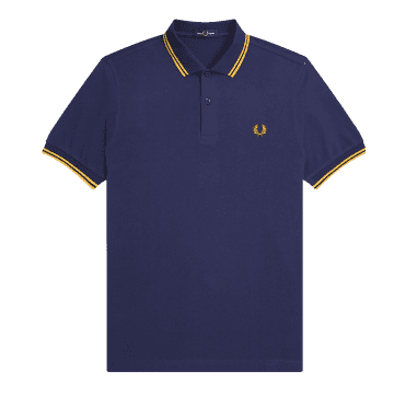 Fred Perry Slim Fit Twin Tipped Polo French Navy & Golden Hour In Blue