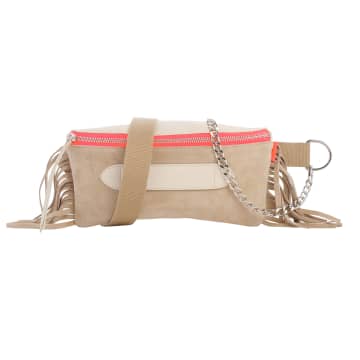 Marie Martens Coachella Fringes Beige & Cream Belt Bag In Neturals