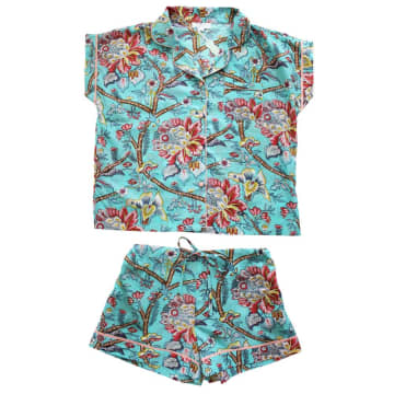 Powell Craft Ladies Blue Orchid Print Cotton Short Pyjama Set