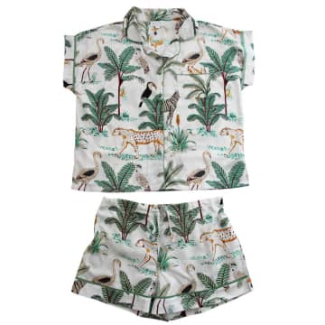 Powell Craft Ladies Cream Safari Print Cotton Short Pyjama Set In Neutrals