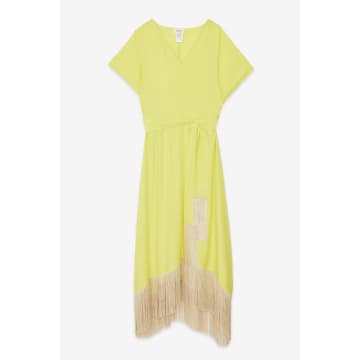 Ottod'ame Lime Silk Fluid Maxi Dress With Tassels In Green