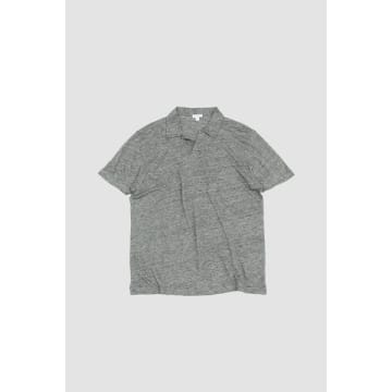 Sunspel Linen Polo Shirt Mid. Grey Melange