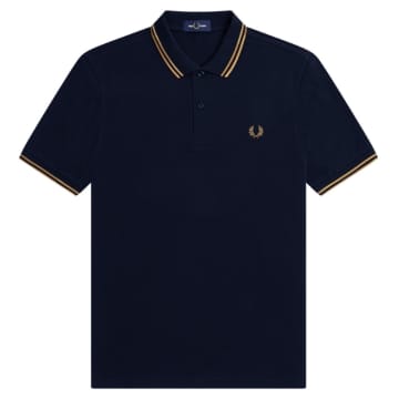 Fred Perry Slim Fit Twin Tipped Polo Navy / Dark Caramel / Dark Caramel In Blue