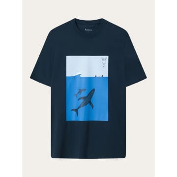 Knowledge Cotton Apparel 1010023 Regualar Whale Front Print T-shirt 1001 Total Eclipse