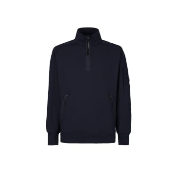 C.p. Company Diagonal Raised Fleece Stand Collar Sweatshirt Total Eclipse Blue