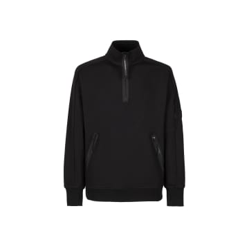 C.p. Company Diagonal Raised Fleece Stand Collar Sweatshirt Black