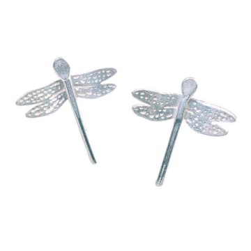 Amanda Coleman Dragonfly Stud Earrings In Sterling Silver In Metallic