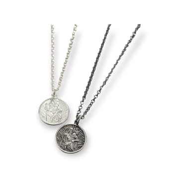 Posh Totty Designs Men's Oxidised Sterling Silver St Christopher Necklace In Metallic