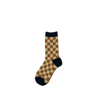 Sixton Chequerboard Socks In Amber & Cream From In Neutrals