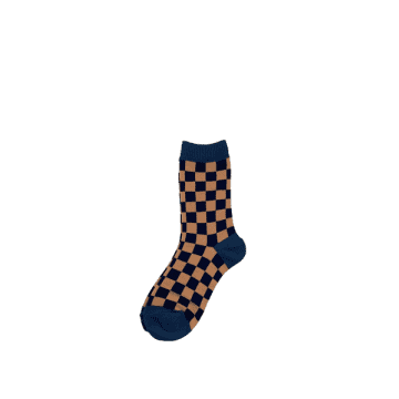 Sixton Chequerboard Socks In Blue & Peach