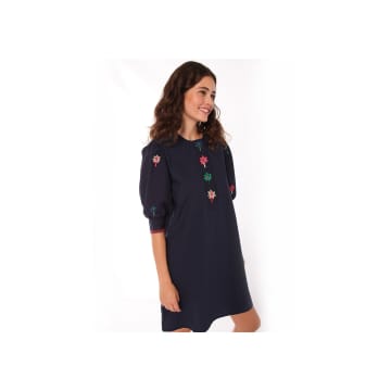 Shop Vilagallo Amber Embroidered Dress In Blue