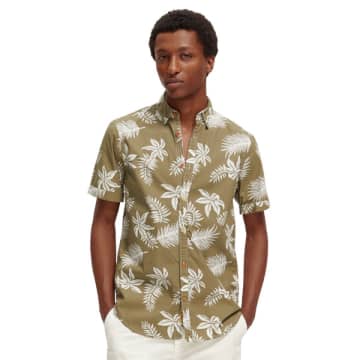 Shop Scotch & Soda Leaf Print Shirt Khaki In Neutrals