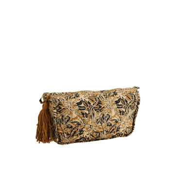 Madam Stoltz Large Sand And Black Printed Toilet Bag With Tassel In Neutrals