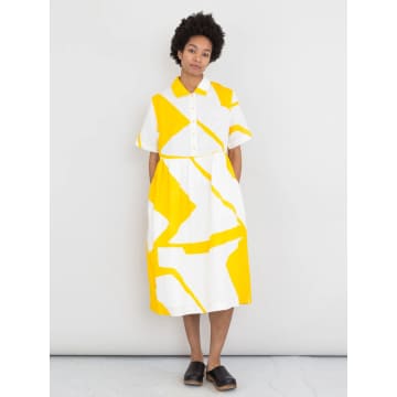 Folk Loom Dress In Border Print Yellow
