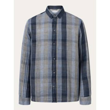 Knowledge Cotton Apparel 1090031 Relaxed Double Layer Striped Shirt 8003 Stripe-navy In Blue