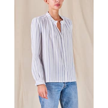 Mabe Chrissie Long Sleeve Top In White And Blue Stripe