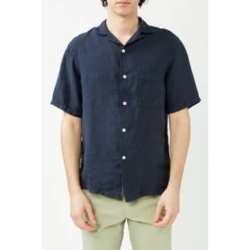 Portuguese Flannel Navy Linen Shirt In Blue